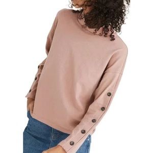 MadeWell Dusty Rose Pink Mock Neck Button Sleeve Sweatshirt